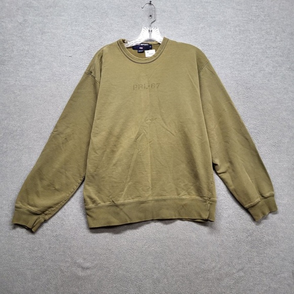 VINTAGE‎ Polo Sport Men Sweatshirt M Olive Solid PRL 67 Fleece Pullover